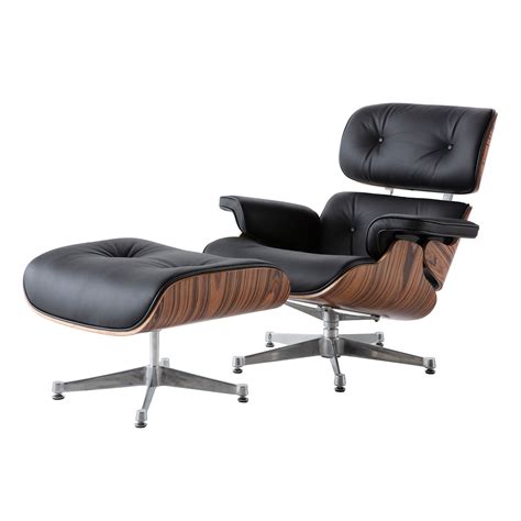 Charles Eames Lounge Chair And Ottoman Replica - Black - Rose Wood - Chrome Base