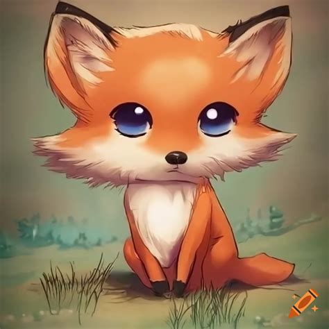 Chibi fox in scenic countryside