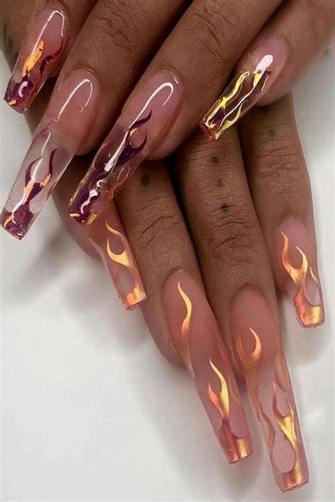 Flame Reflections Nail Stickers - 16PCS Halloween Holographic Fire ...