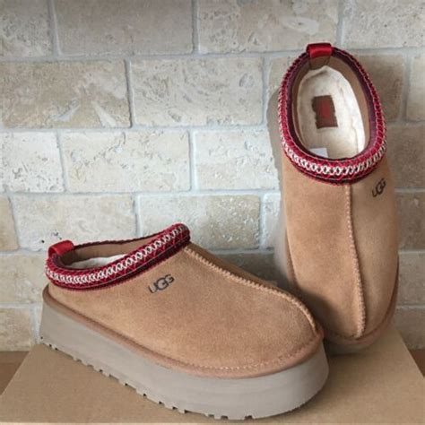 UGG TAZZ BRAID CHESTNUT SUEDE PLATFORM SLIPPERS SHOES MOCCASIN CLOG ...