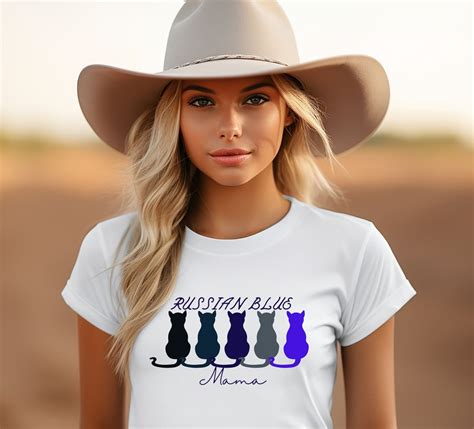 Russian Cat Mama Shirt, Cat Mom Shirt, Blue Cat Silhouette Style, Russian T-shirt, Cat Owner ...