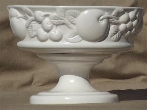 vintage matte white ceramic fruit bowl, large compote pedestal dish