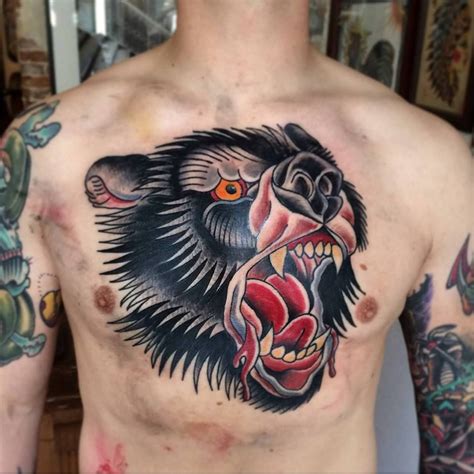 Bear Tattoo, Chestpiece, Traditional Tattoo | Traditional bear tattoo, Traditional chest tattoo ...