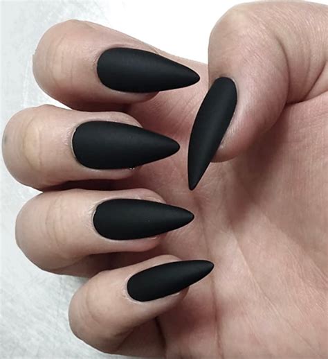 Matte Black Stiletto Nails Full Set - Etsy