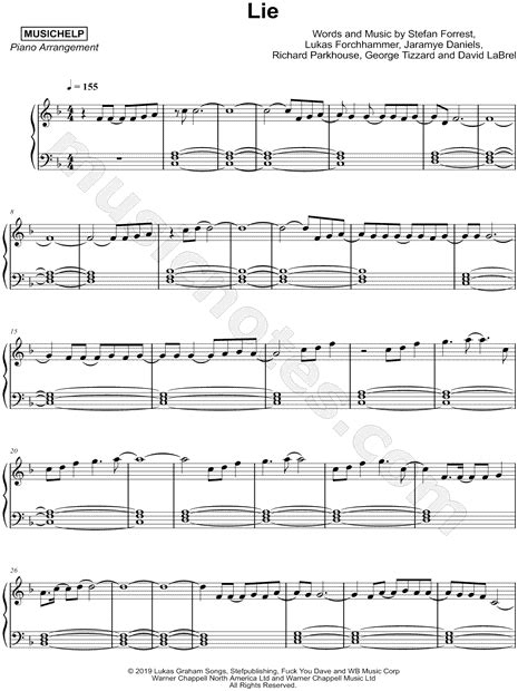 MUSICHELP "Lie" Sheet Music (Piano Solo) in C Major - Download & Print ...