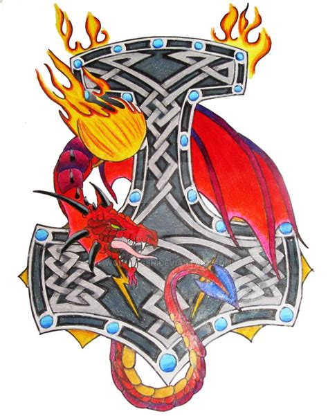 Dragon and Thor's hammer by wolfhogen on DeviantArt