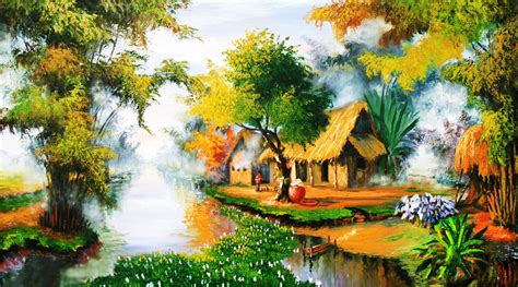 Anh que huong dep | Landscape paintings, Oil painting landscape ...