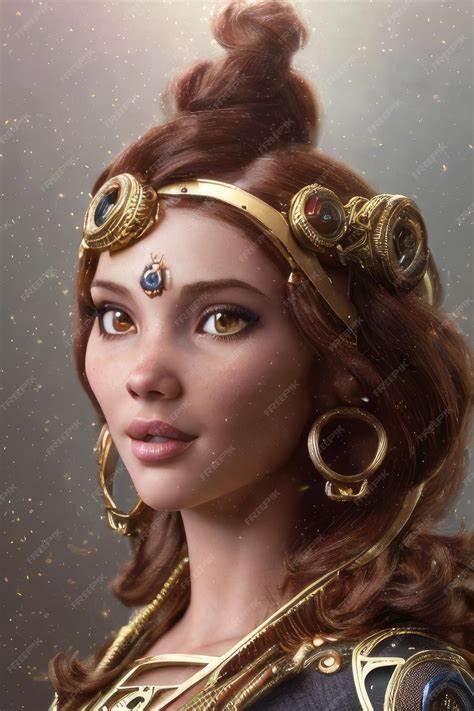 Premium AI Image | A woman with a golden headpiece and a blue stone on her head.