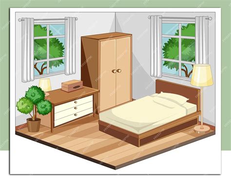 Premium Vector | Bedroom interior with furniture in beige theme