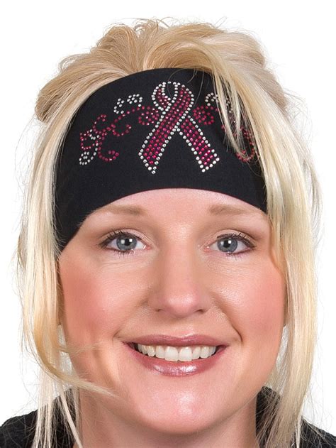 Tie-back Stretchy Rhinestone Bandana Breast Cancer Ribbon