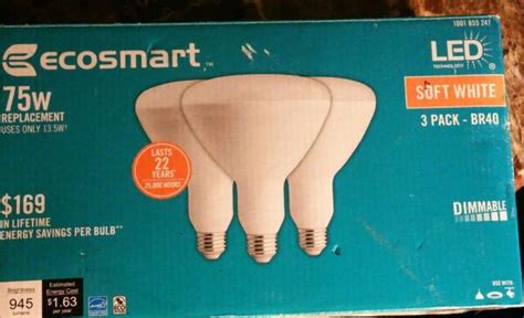 NEW Ecosmart 3 Pack LED 75w BR40 Indoor Light Bulbs Dimmable Soft White | eBay