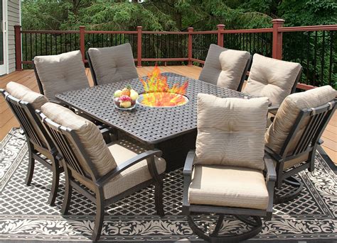 Patio Furniture 64 inch Square outdoor dining sets for 8 with Fire Table - Walmart.com