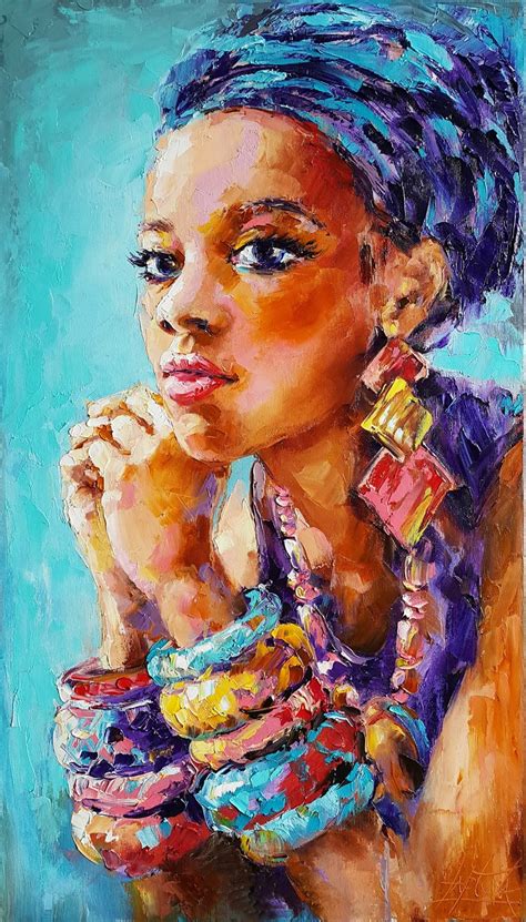 Portrait of an african woman, Oil on canvas | African art paintings, African women painting ...