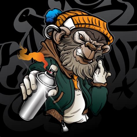 Premium Vector | Graffiti character hipster monkey holding a spray paint