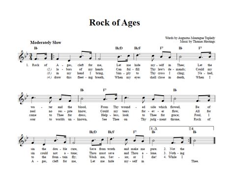 Rock of Ages: Chords, Lyrics, and Sheet Music for C Instruments