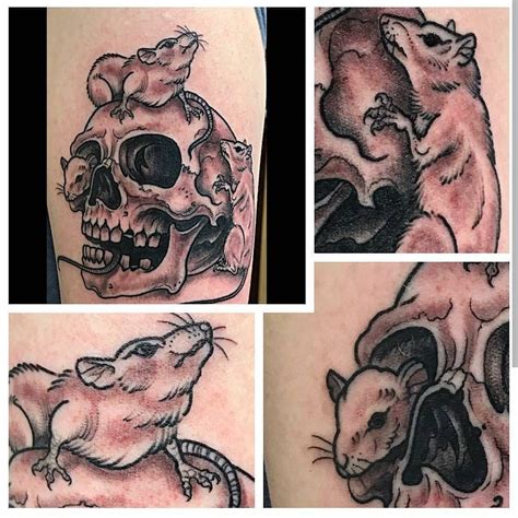 Great rat tattoo by Daniel. They're all scurrying about a skull! #primaldecor #safetattoo # ...