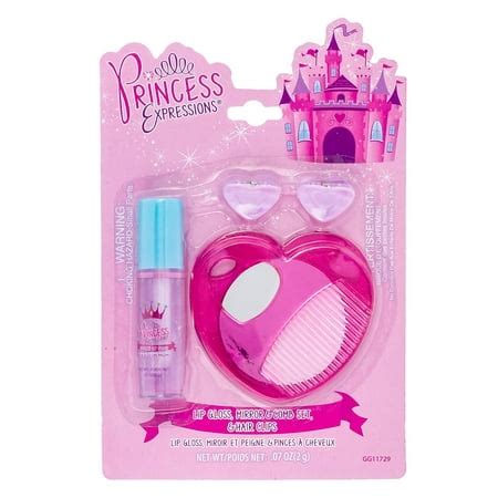 Princess Expressions Glitter Lip Gloss & Hair Accessory 4-Piece Set - Lip Gloss, Mirror, Comb ...