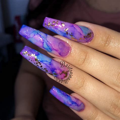 Marble Nails | Purple acrylic nails, Gold acrylic nails, Pink blue nails