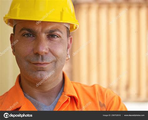 Portrait Mid Adult Worker Standing Cargo Containers Looking Camera Horizontal — Stock Photo ...