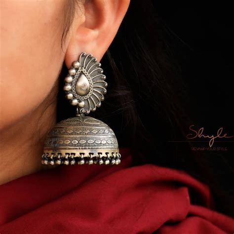 Handcrafted Silver Jhumka - South India Jewels