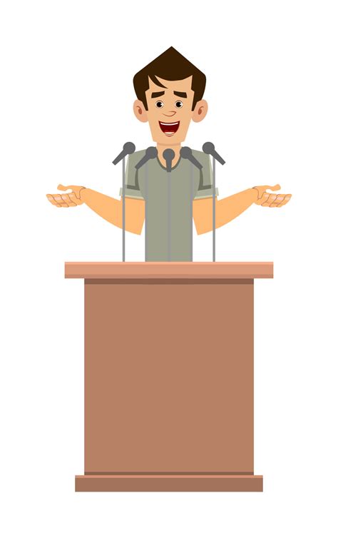 casual man cartoon character speaker stands behind the podium and speaks 3807566 Vector Art at ...