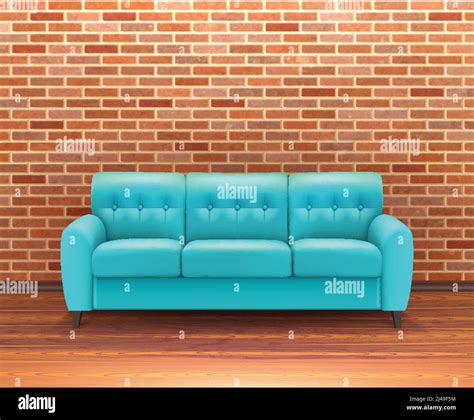 Modern interior brick wall home decoration and design ideas with vibrant turquoise leather sofa ...