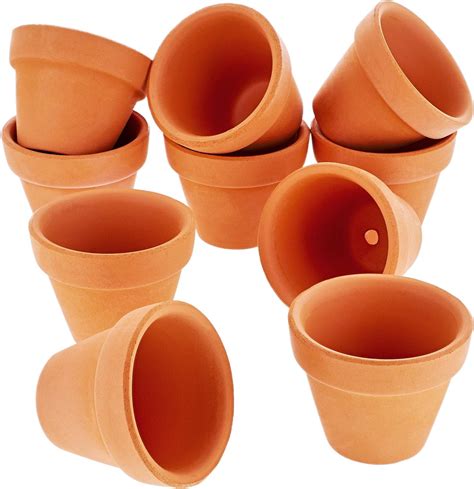 Mini Terra Cotta Pots (10-Pack) - Mini Flower Pots with Drainage Holes - Small Ceramic Clay Pots ...
