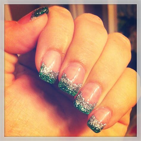 Green/silver glitter french manicure acrylic nails Dark Gel Nails ...