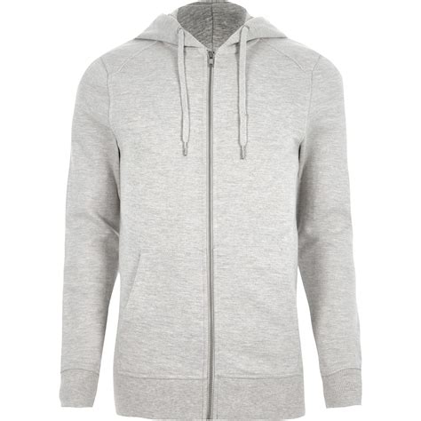 Lyst - River Island Light Grey Muscle Fit Zip-up Hoodie in Gray for Men