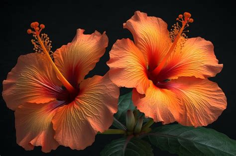 Premium AI Image | Orange hibiscus flowers on a black background