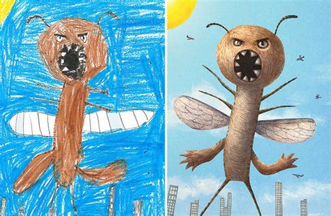 100+ Artists Redraw Kids' Doodles Of Scary Monsters In Their Own Unique ...