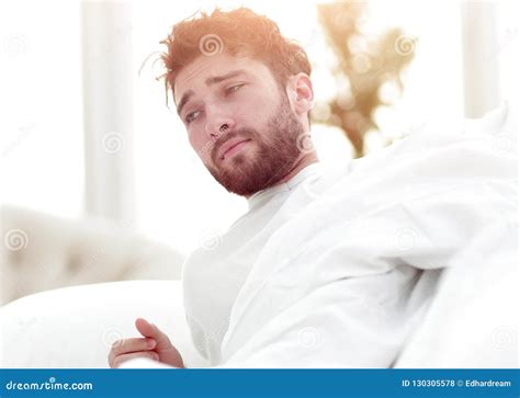 Closeup.tired Man Sleeping on the Bed Stock Photo - Image of domestic, comfortable: 130305578