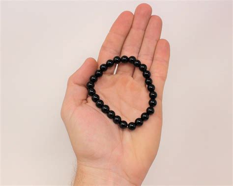 Black Obsidian 8 mm Round Bead Gemstone Bracelet (Black Obsidian, Stretch Bracelet, Crystal ...