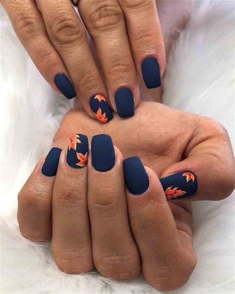 Fall Blue Nails With Accent