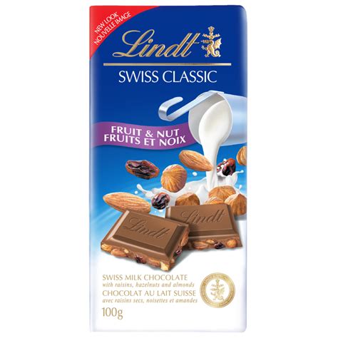 Lindt SWISS CLASSIC Fruit & Nut Milk Chocolate Bar, 100 Grams