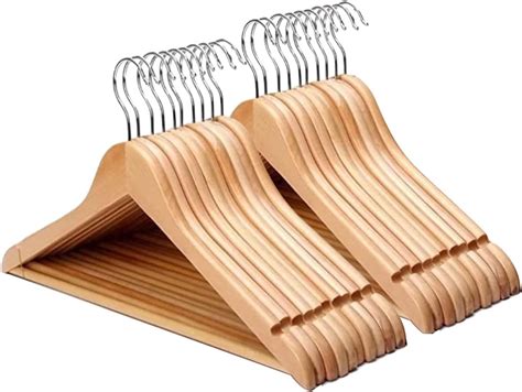 LKH 10 Pack Wooden Coat Hangers Heavy Duty Wardrobe Organizer With Non ...