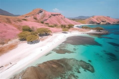 Premium AI Image | Aerial view of beautiful pink beach komodo national park indones with pink ...