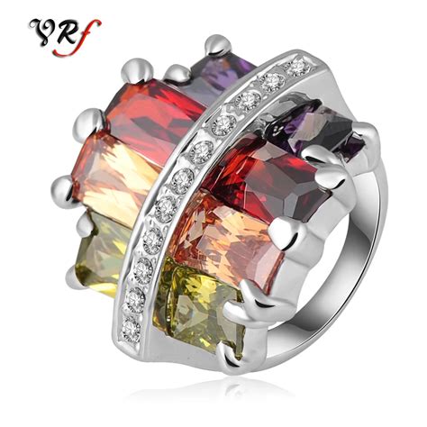 High Quality AAA Cubic Ziron + Austrian Crytals Colorfull Ring New Style Female Women Rings ...