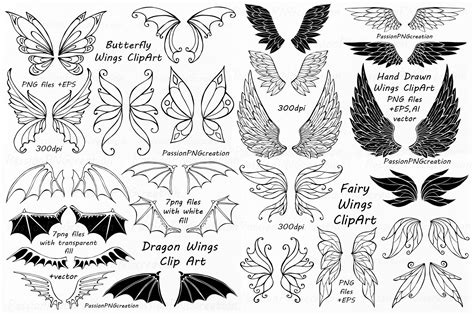 BIG SET of Doodle Wings Clipart | Decorative Illustrations ~ Creative ...