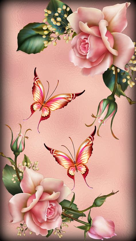 1170x2532px, 1080P free download | Pink Roses, butterflies, colors, desenho, flowers, pink ...