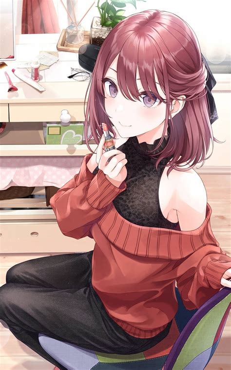 Putting on Makeup [Original] [1600x2560] : r/Animewallpaper