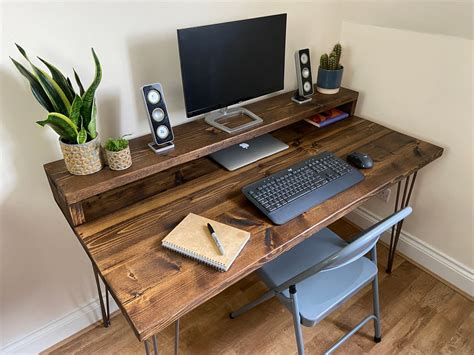 Rustic Computer Desk and Monitor Shelf Rustic Desk Steel - Etsy