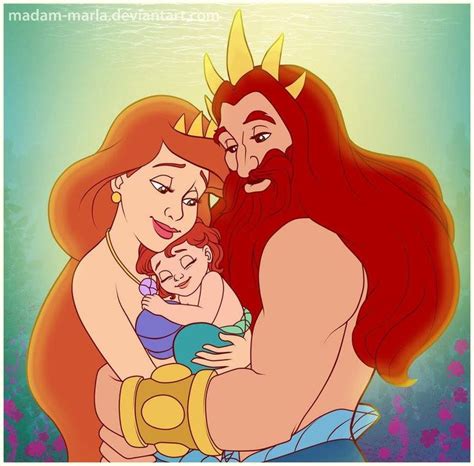 Baby Ariel with her parents King Triton and Athena (With images) | Disney fan art, Little ...