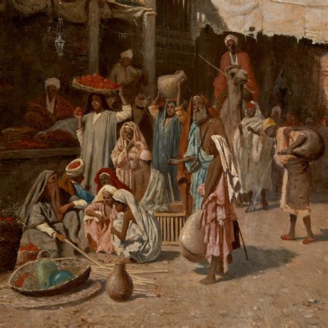 Orientalist market scene oil painting by Bernard | Mayfair Gallery