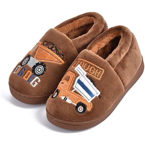 Boys Girls Toddler House Slippers,Kids Fur Lined Warm Slip On Home ...