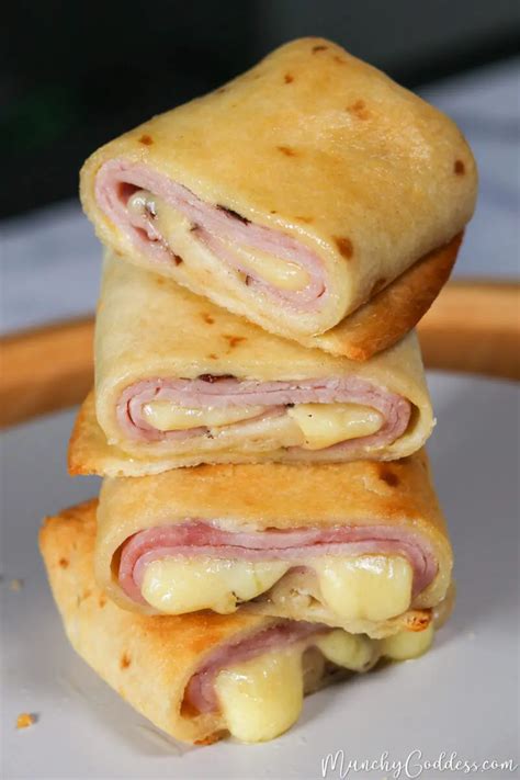 Easy Air Fryer Hot Ham and Cheese Wraps + Video | Munchy Goddess