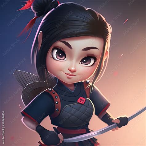 Cartoon ninja girl. A beautiful Japanese ninja girl. Concept art, Digital painting. Fantasy ...