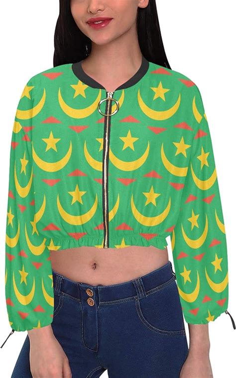 Amazon.com: Mauritania Flag Zipper Front Women's Chiffon Cropped Jacket ...