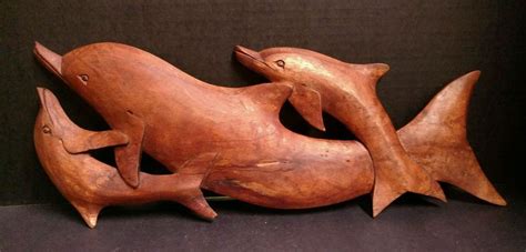 Dolphin Wall Hanging MCM Vintage Hand Carved Wood 19x8 Indonesia | Hand carved wood, Carving ...