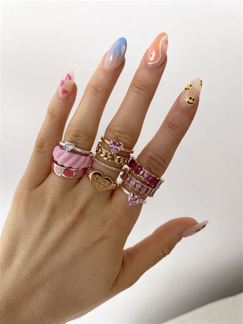 Colorful aesthetic y2k rings | Swag nails, Nail jewelry, Short acrylic ...